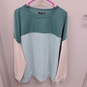 Dokotoo Colorblock Knit‎ Sweater-Fleece - Green, Light Blue, Cream Xl